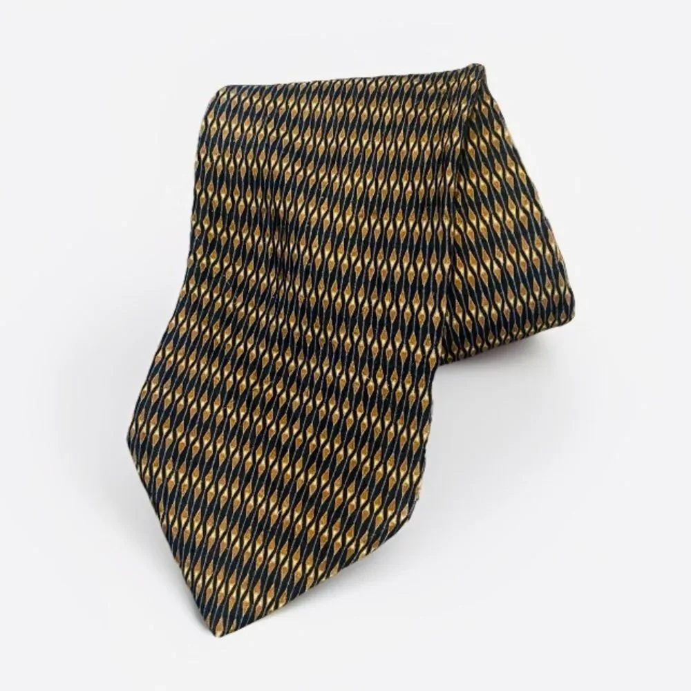 VALENTINO Vintage 100% Silk Men’s Tie Brown Geometric Necktie Office Suit Retro